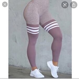 Bombshell Sportswear High Waist Thigh High Leggings Mauve White Stripe SOLD OUT